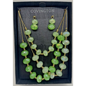 Necklace & Earring Set Green Color Covington fashion Costume Jewelry